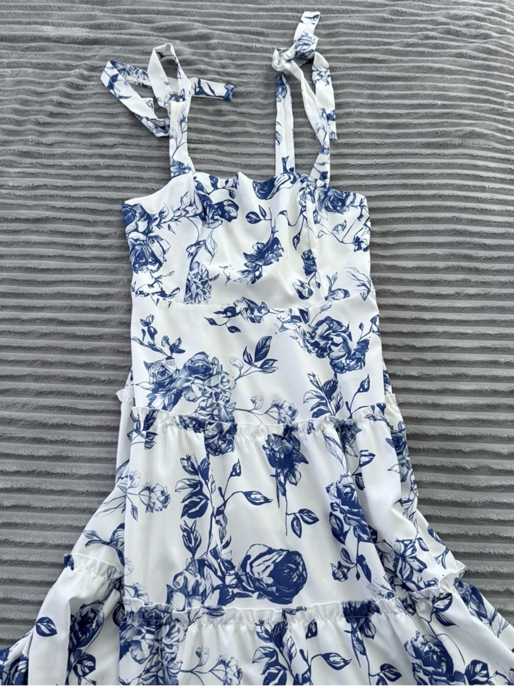 White & Blue Floral Maxi Dress - Tie Strap Sundress